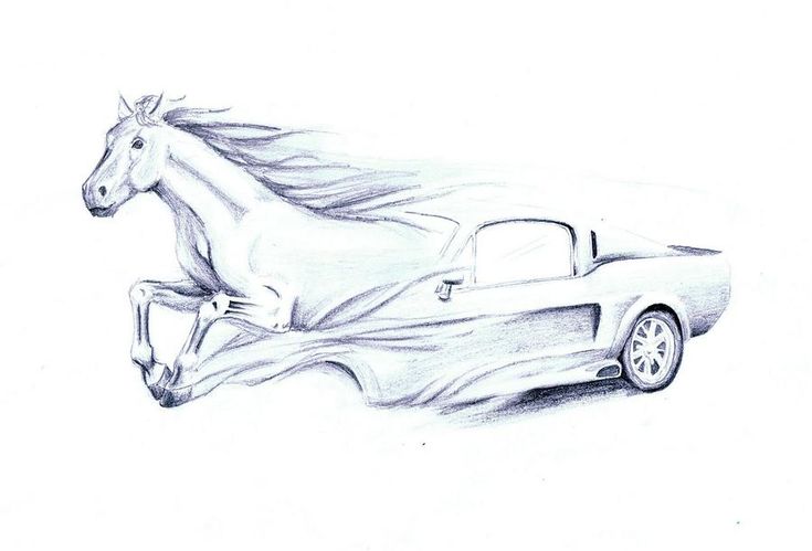 a drawing of a horse running next to a car