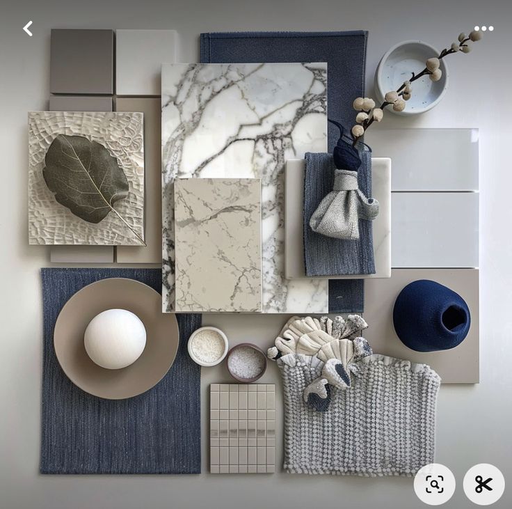 an assortment of items are displayed on the wall in this modern interior design concept board