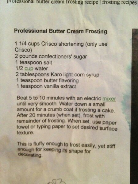 the instructions for making butter creme frosting are posted on a piece of paper