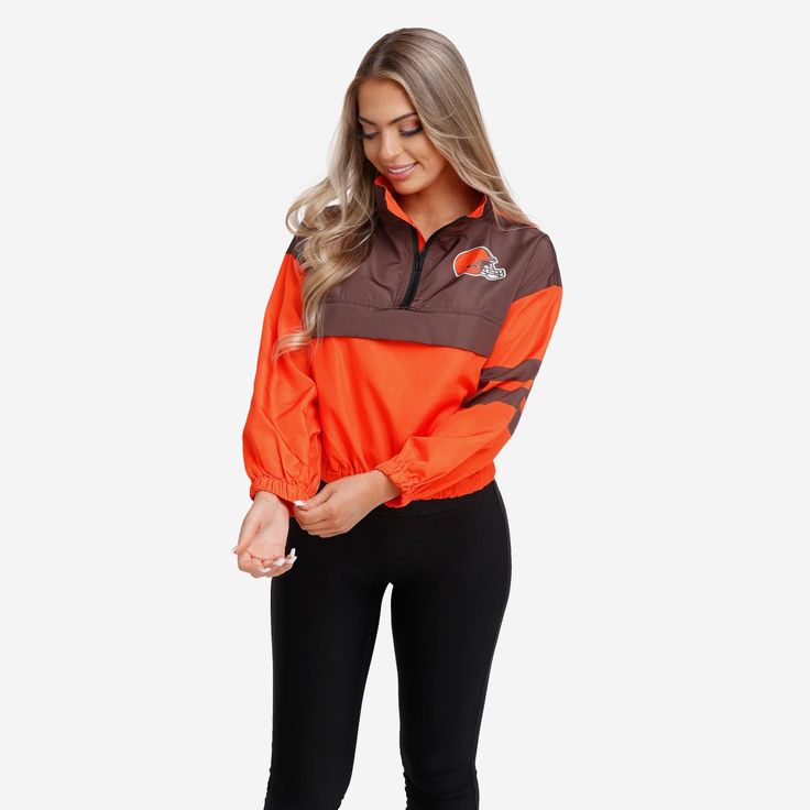 Cleveland Browns Womens Winning Play Windbreaker FOCO S - FOCO.com Cleveland Browns Outfit Woman, Womens Outfit, Logo Display, Brown Outfit, Cleveland Browns, Leave In, Team Spirit, Half Zip, Cleveland