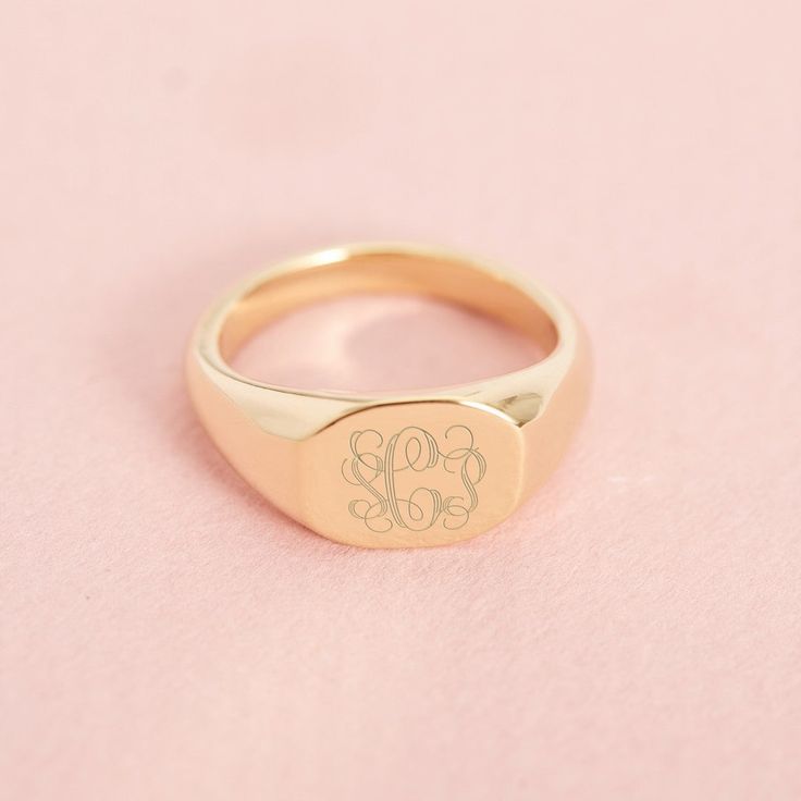 Available in 14k gold plated brass Size: 3/8" by 5/16" Made in the USA With engraving this item is FINAL SALE SKU: BYR1041 Trendy Personalized Gold Rings, Trendy Personalized Everyday Rings, Trendy Personalized Rings For Everyday, Trendy Personalized Open Ring, Trendy Personalized Rings For Promise, Trendy Personalized Promise Ring, Trendy Gold Signet Ring Gift, Personalized Rose Gold Signet Ring For Everyday, Trendy Oval Rings For Gifts