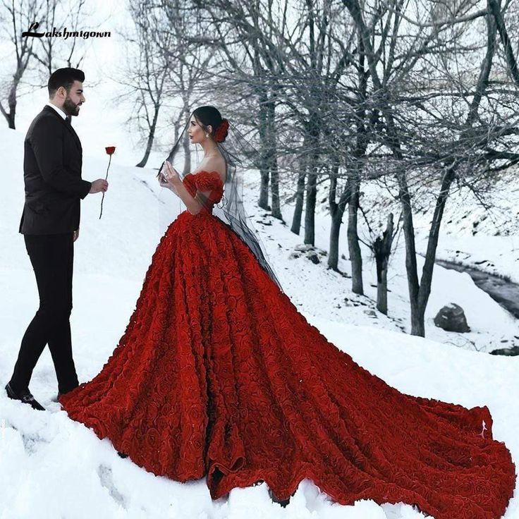 NumberSea - NumberSea Luxury Red Lace Foral Wedding Dresses Long Train Wedding Dresses Long Train, Cheer Dress, Wedding Gown Backless, Red Wedding Dress, Long Train Wedding Dress, Cathedral Train, Red Wedding Dresses, 3d Rose, Backless Wedding