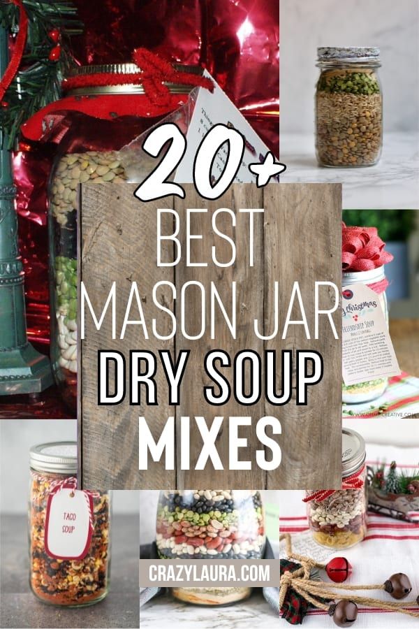 mason jar dry soup mixes with text overlay that reads 20 best mason jar dry soup mixes