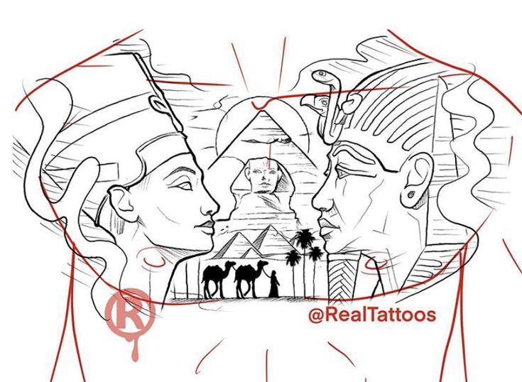 a drawing of two people facing each other with the words real tattoos on their foreheads