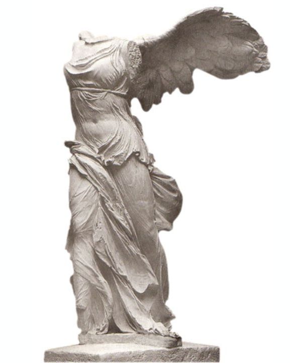 an angel statue is shown in black and white, with its wings spread out to the side