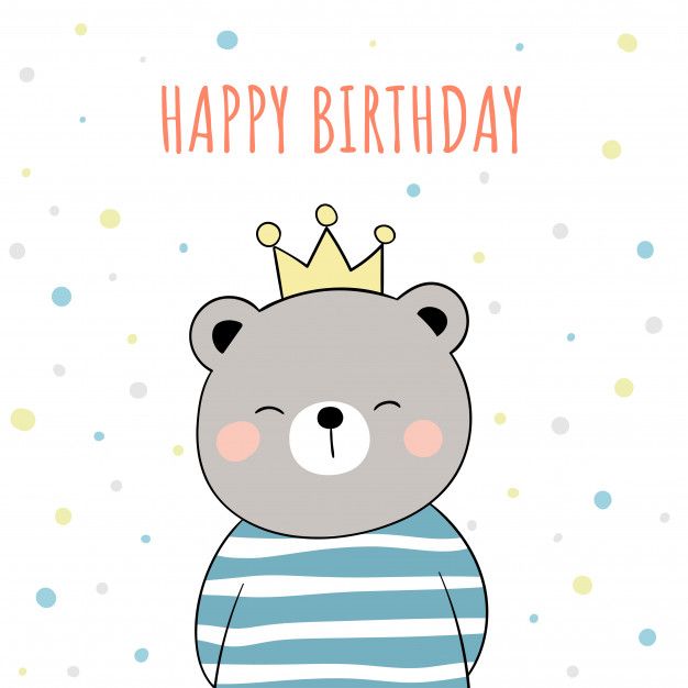 a birthday card with a bear wearing a crown