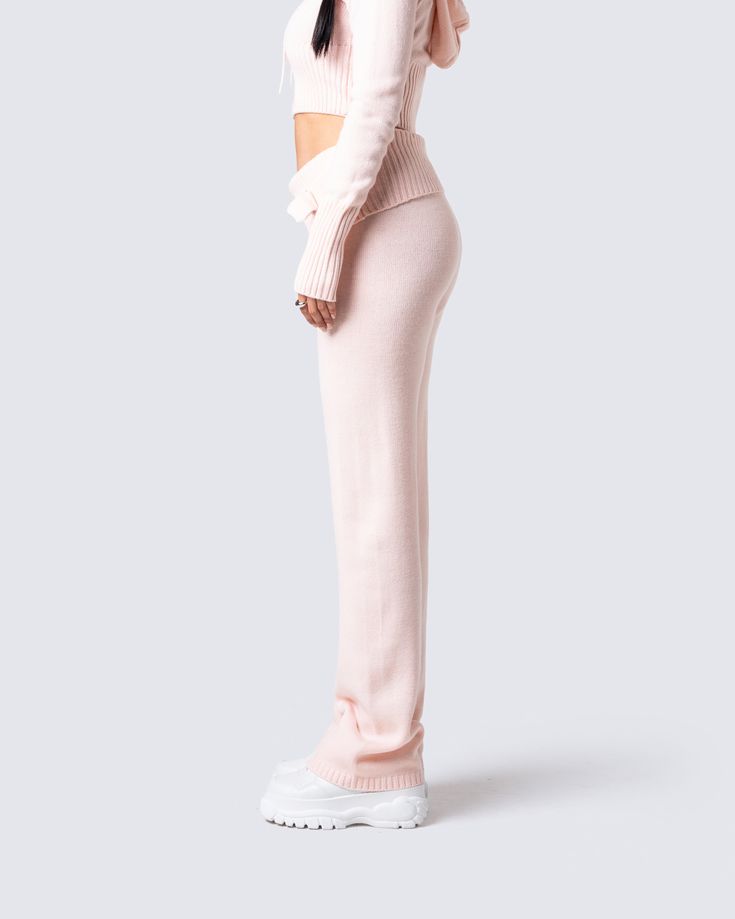 An effortless slay 💓 With a unique and elevated look, these knitted pants feature a ribbed top edge, wide leg, and tab detail for a relaxed and stylish design. They couldn't compete with you even on your casual days 😌 Chic Wide Leg Pants With Ribbed Waistband For Fall, Solid Color Wide Leg Bottoms With Ribbed Cuffs, Wide Leg Pants With Ribbed Cuffs, High Waist Wide Leg Pants For Fall Loungewear, Trendy Wide Leg Lounge Pants, Trendy Solid Wide Leg Lounge Pants, Ribbed Wide Leg Pants For Fall, Wide Leg Bottoms With Ribbed Cuffs For Fall, Fall Wide Leg Bottoms With Ribbed Cuffs