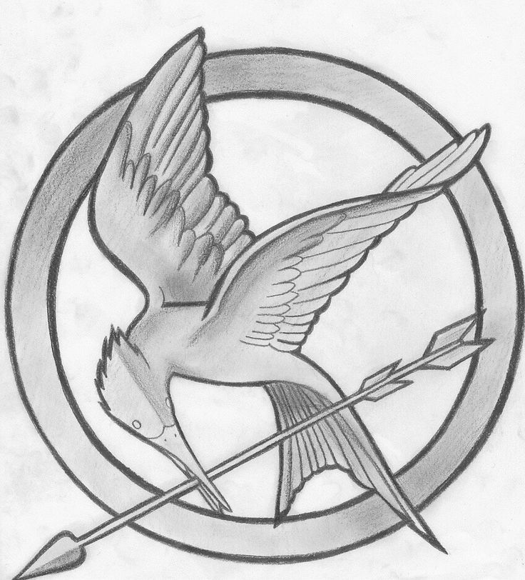 a drawing of a bird with an arrow in it's beak flying through the air