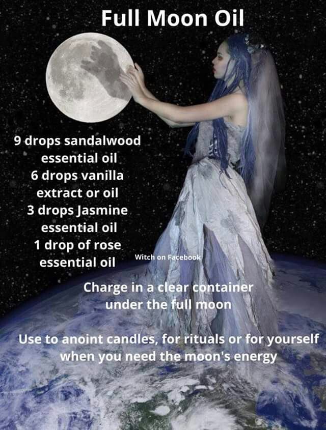 Magic Essential Oil Blends, Evil Eye Oil Recipe, Witch Oils Recipe, New Moon Oil, Witchy Oils, Full Moon Oil, Magick Oil, Moon Oil, Essential Oil Perfumes Recipes