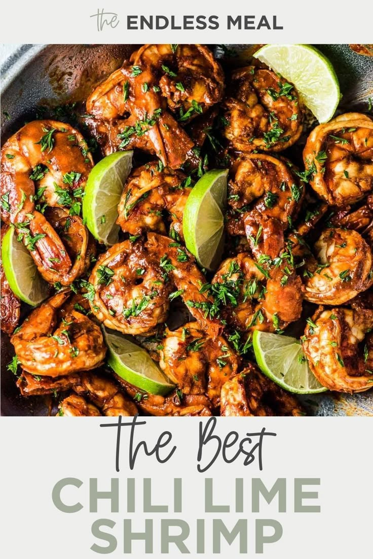 the best chilli lime shrimp recipe with text overlay