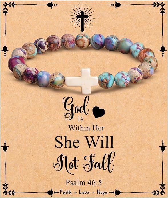 Amazon.com: JoycuFF Christian Gifts for Women, Cross Bracelet Religious Gifts, Easter Gifts for Women Girls Teens, Inspirational Catholic Baptism Communion Confirmation Gifts for Women: Clothing, Shoes & Jewelry Natural Bracelets, Jasper Bead Bracelet, Faith Bracelet, Christian Bracelets, Christian Gifts For Women, Easter Religious, Stone Bracelets, Confirmation Gifts, Natural Stone Bracelets