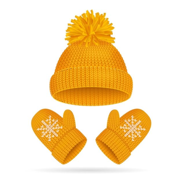 an orange knitted hat, mittens and gloves