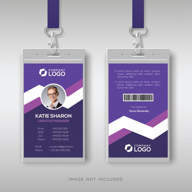 two id cards with lanyards attached to each other, one is purple and the other is white