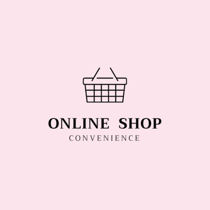 the online shop logo is shown in black and white on a pink background with an image of a shopping basket