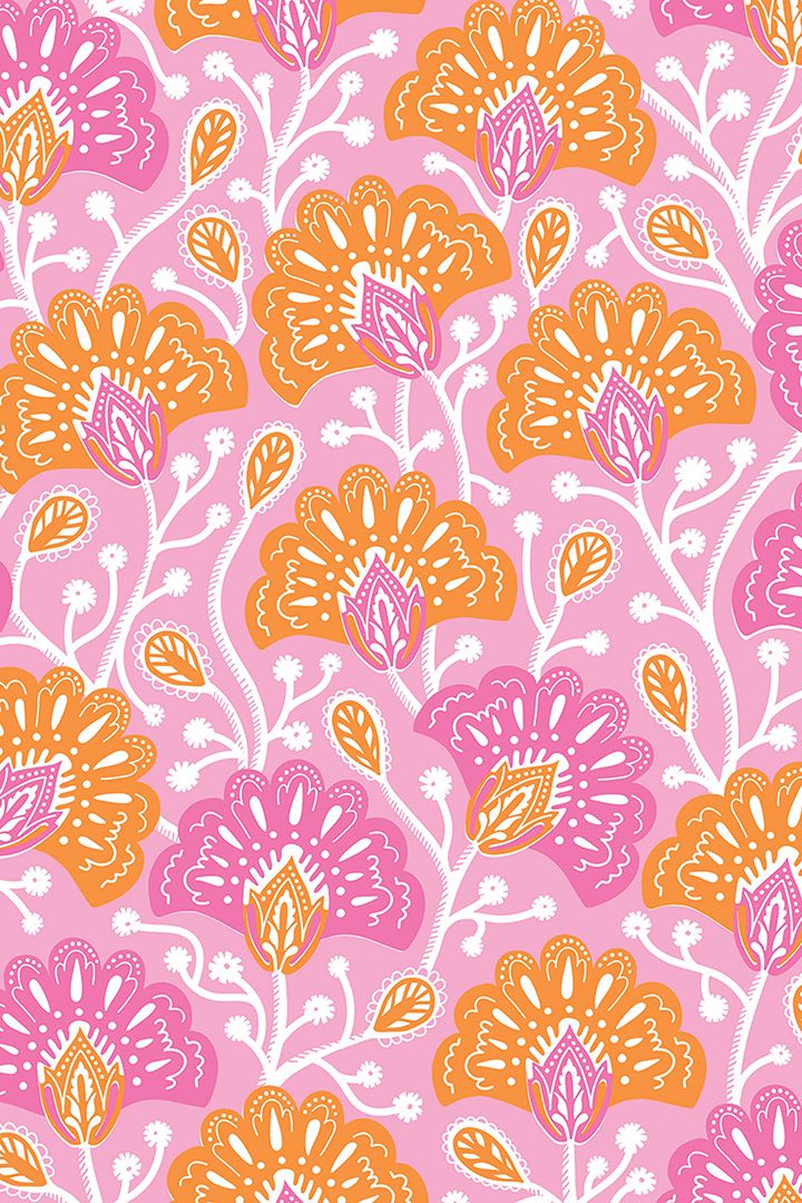 an orange and pink flower pattern