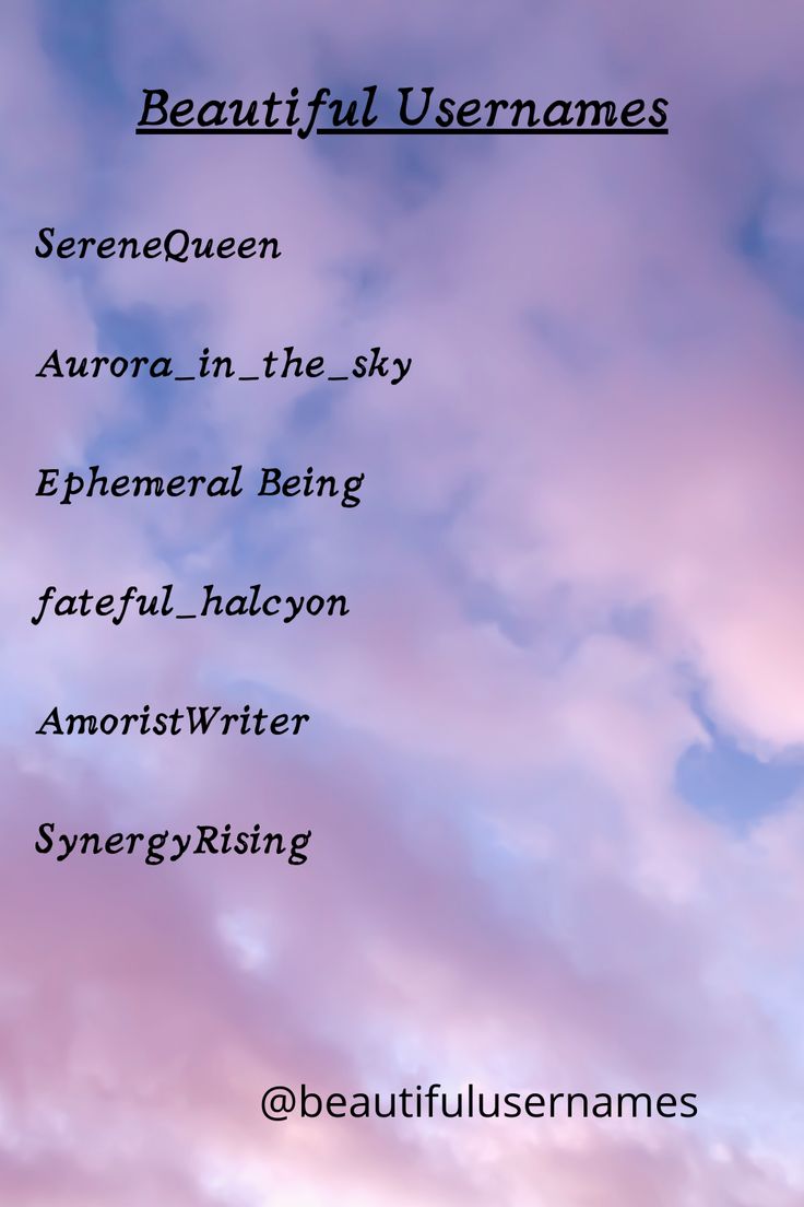 the words beautiful usernames are written in black on a blue sky with clouds