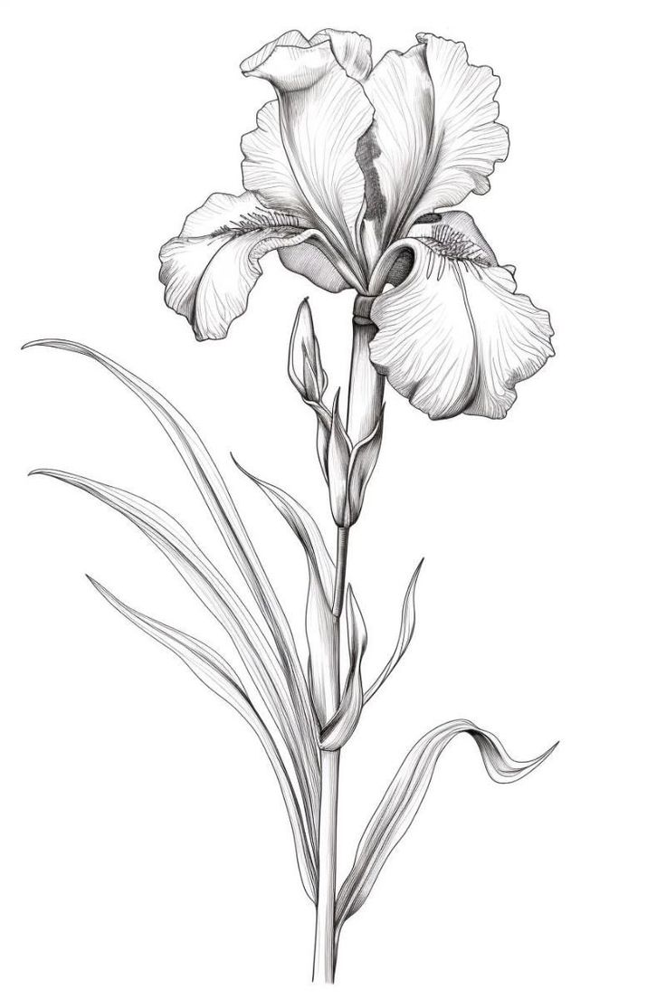 Iris Pencil Drawing, Iris Flowers Drawing, Iris Illustration, Flower Flash, Iris Drawing, Portrait Flowers, Iris Tattoo, Iris Painting, Flowers Coloring