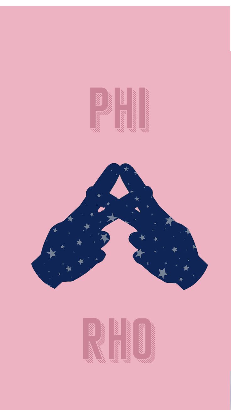 two hands holding each other with the words phi rho in front of them on a pink background