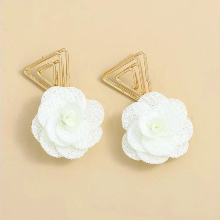 This Pair Of Floral Earrings Is A Wonderful Addition To Your Wardrobe And Your Style! This Unique Pair Is Sure To Get Lots Of Compliments! White Flower Earrings For Party, Elegant Flower Earrings For Summer, White Flower Earrings For Spring Wedding, Chic White Flower Earrings For Spring, Chic White Flower-shaped Earrings, White Flower Earrings With Flower Decoration For Summer, White Flower Earrings With Summer Decoration, Chic White Flower Earrings For Wedding, Chic White Flower Earrings