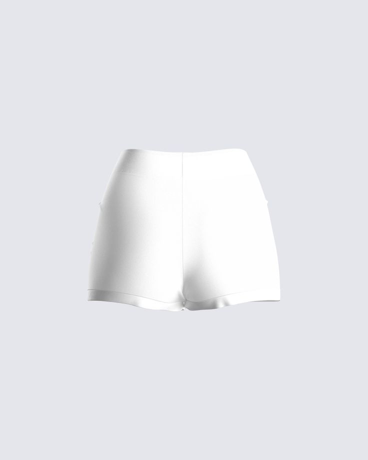 Little biker shorts to keep your best ass-ets locked in place 😏 Constructed from jersey fabric, featuring an elastic waistband - these basic shorts are perfect for wearing on their own or underneath 🤍 White Cycling Shorts, White Sporty Shorts, Lisa Outfit, White Biker Shorts, Sporty Shorts, Pleated Tennis Skirt, Bicycle Shorts, Basic Shorts, Cycling Shorts