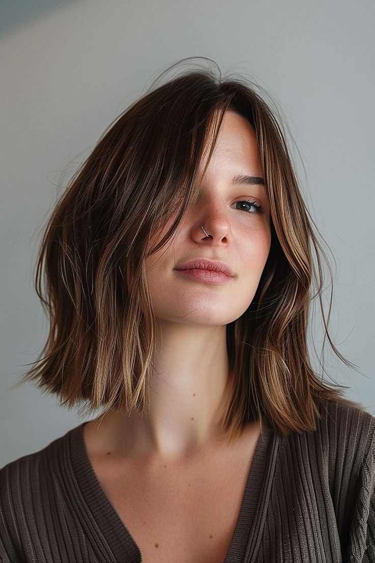 Flattering Layered Haircuts for Fine Hair Haircuts In Your 40s, Curtain Bangs In Your 40s, Soft Layered Lob, Long Bob With Curtain Bangs Fine Hair, Curtain Bangs Lob, Layered Bob With Curtain Bangs, Long Bob Fine Hair, Curtain Bangs Bob, Long Bob With Curtain Bangs