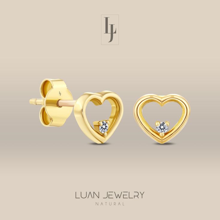 Diamond Heart Earrings, 14K Solid Gold Open Heart Earrings, 18K Gold Pair Earrings, Dainty Soliaire Diamond Heart Earrings, Love Gifts for Her ★100% Satisfaction Guarantee ❤ ★14K Solid Gold or 18K Solid Gold ★100% Natural Diamonds and Gemstones 💎 ★ Diamond Color and Clarity : E-F Color SI1 Clarity 💎 ★ Anti Allergic ★ Shipping with Product Certificate. ★ Free Express Shipping 🌎 ★ Shipping with Gift Package and Gift Jewelry Pouch. 🎁 ★ Possibility of return within 2 weeks after delivery. Produc Gold Heart Cut Diamond Earrings For Valentine's Day, 14k Gold Open Heart Earrings For Anniversary, Valentine's Day Yellow Gold Open Heart Earrings, Gold Heart-shaped Diamond Earrings, Gold Diamond Earrings For Valentine's Day, Yellow Gold Heart Earrings For Anniversary On Mother's Day, Yellow Gold Heart Earrings For Mother's Day Anniversary, Yellow Gold Open Heart Earrings For Anniversary, Yellow Gold Heart Earrings For Anniversary And Mother's Day