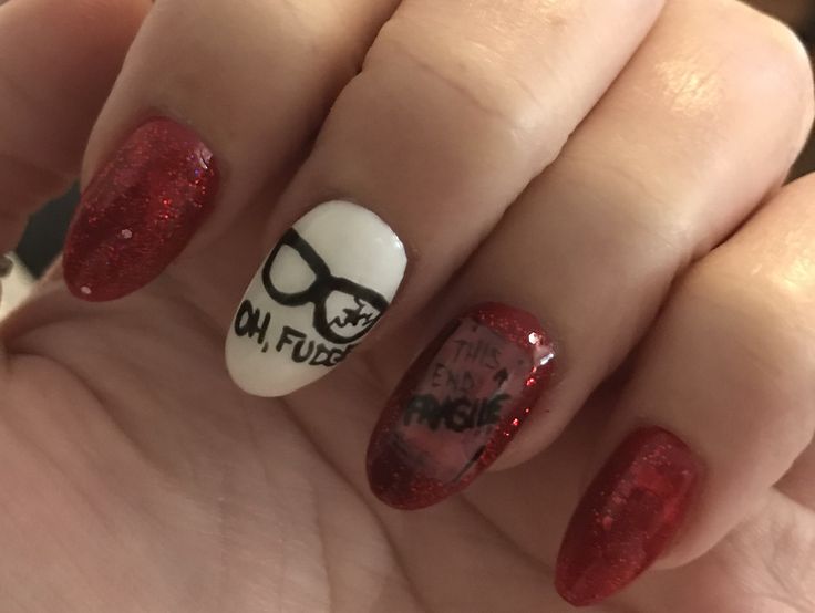 Movie Nails Art, Christmas Story Nails, A Christmas Story Nails, Movie Nail Art, A Christmas Story Nail Art, Christmas Film Nails, Christmas Vacation Nail Art, A Christmas Story, Mani Pedi