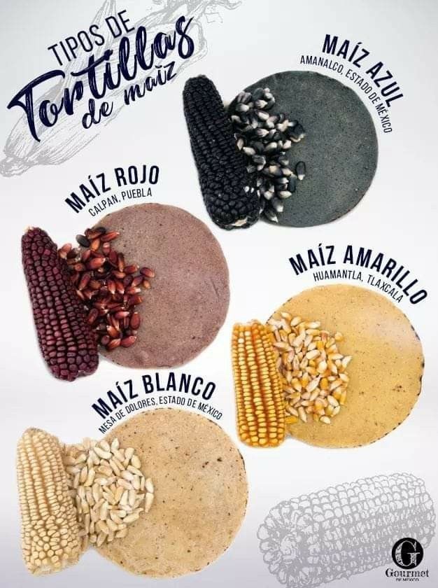 an advertisement for tortillas de mayos with different types of food on it