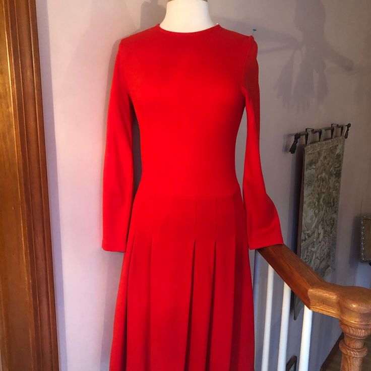 J. Crew Long Sleeve Fall/Winter Dress Size 6 Back Zipper Fit And Flare Party Dress Career Dress Pit To Pit 16” Length Est 38” Nwot Color Is Red With Orange Undertones Soft Pleats Red A-line Midi Dress For Winter, Fitted Long Sleeve Dress For Holiday, Fitted Midi Christmas Dress, Fitted Midi Length Christmas Dress, Fitted A-line Winter Dresses, Red Midi Dress For Formal Winter Occasions, Red Winter Midi Dress For Formal Occasions, Red Long Sleeve Midi Dress For Holiday, Fitted Midi Dress For Christmas