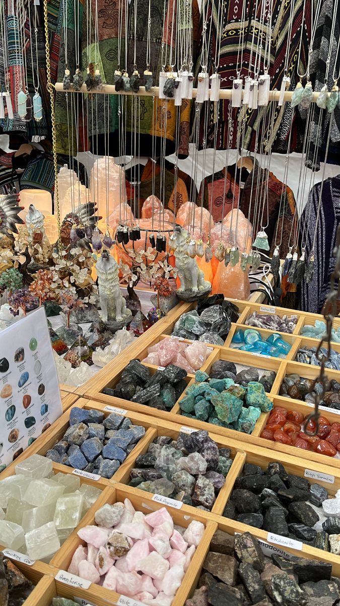 many different kinds of rocks and stones on display