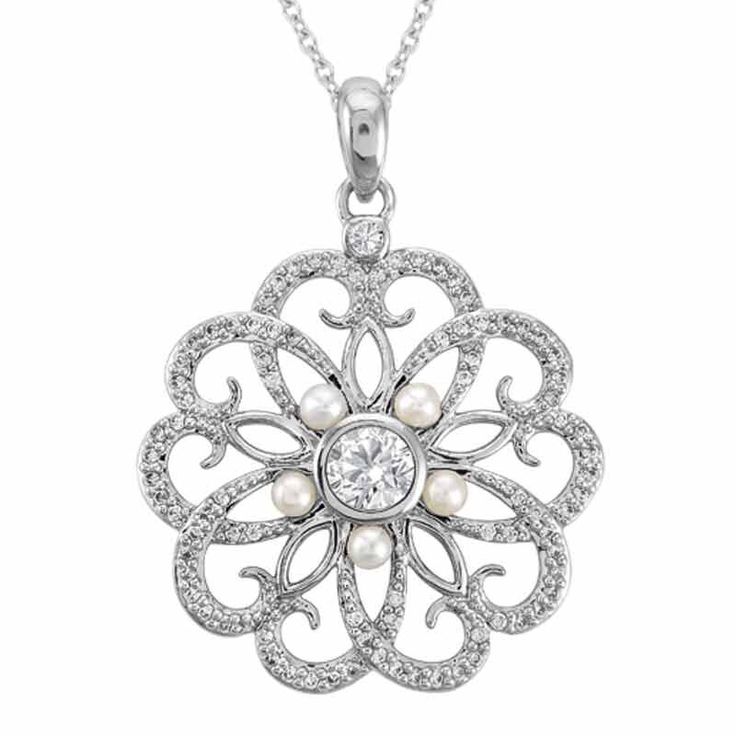 WAS $129 — SAVE OVER $25 — 20% OFFClassic elegance for all occasionsVintage-inspired silver-plated patterns, openwork and scroll motifs are polished to a gleaming high luster.More than 2½ carats of sparkling, Diamonisse simulated diamonds – all the allure of diamonds at a fraction of the cost – lend their dazzling brilliance to these timeless treasures. Embellished with 15 luminous cultured freshwater pearls.Sensational worn individually or as a set! Arrive in our signature Glamorous Formal Jewelry With Intricate Design, Silver Jewelry With Intricate Design For Vintage Events, Elegant Cubic Zirconia Filigree Jewelry, Silver Filigree Jewelry For Vintage Events, Evening Jewelry In Sterling Silver With Intricate Design, Elegant White Gold Filigree Jewelry, Elegant Filigree Jewelry For Formal Occasions, Elegant Formal Jewelry With Filigree Detail, Elegant Antique Silver Jewelry For Wedding