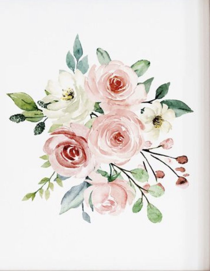 a watercolor painting of pink and white flowers