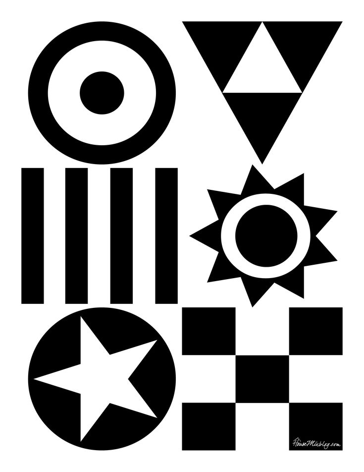 a black and white poster with geometric shapes