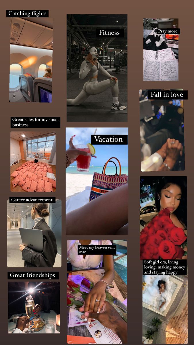 A vision board; includes various  photos of visions a lady would want to manifest in 2023 Soft Girl Era Vision Board, Manifesting Soft Life, Vision Board Pictures Soft Life, Soft Girl Era Tips, Romancing My Life, Soft Girl Vision Board, Things To Manifest Ideas, Soft Life Affirmations, Luxury Black Women Lifestyle