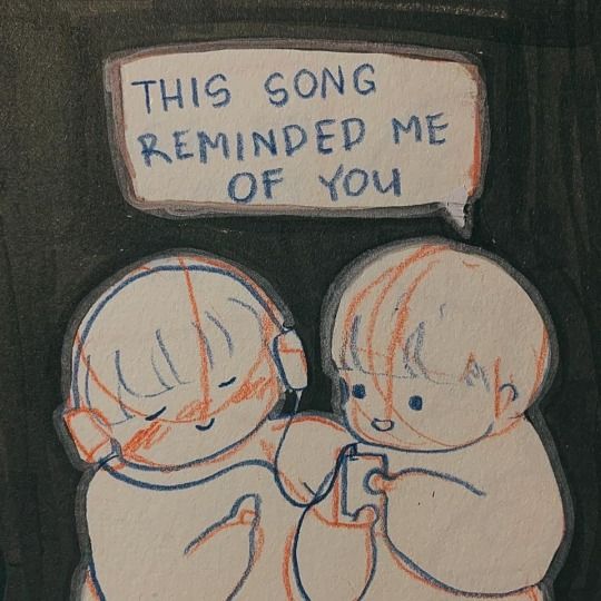 a drawing of two babies in front of a sign that says, this song reminds me of you