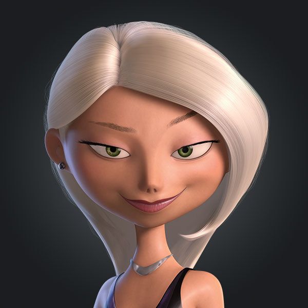 an animated woman with blonde hair and green eyes