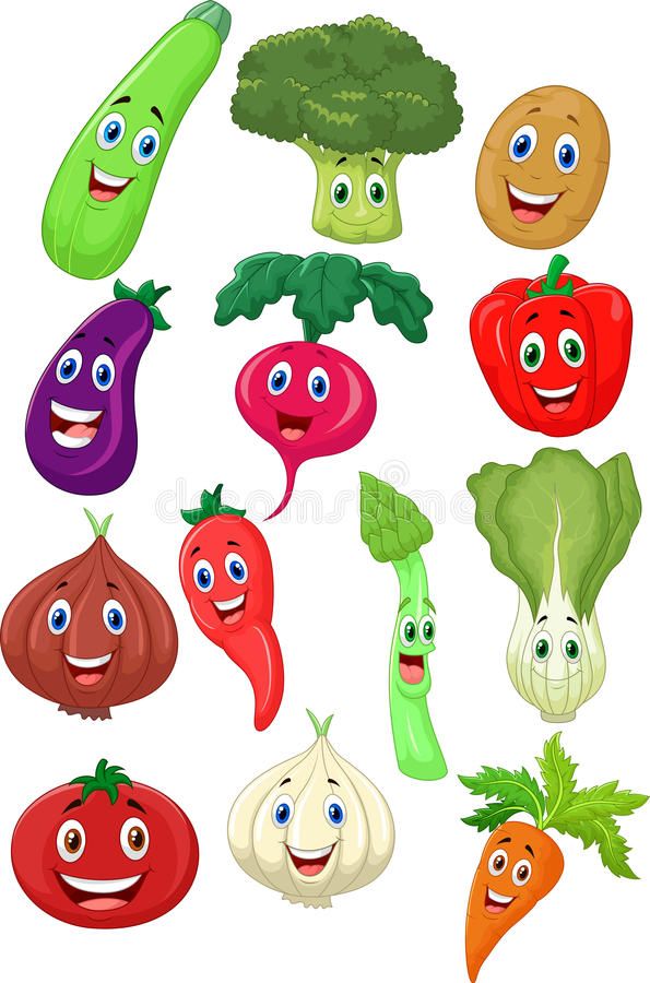 cartoon vegetables with funny faces on white background - vegetable stock illustrations, clip art, cartoons, & icons