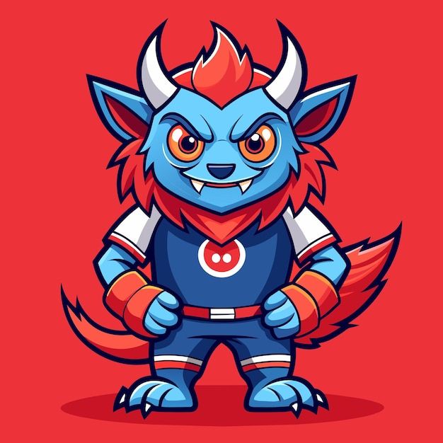 a cartoon character with horns on it's head and an evil look, standing in front of a red background