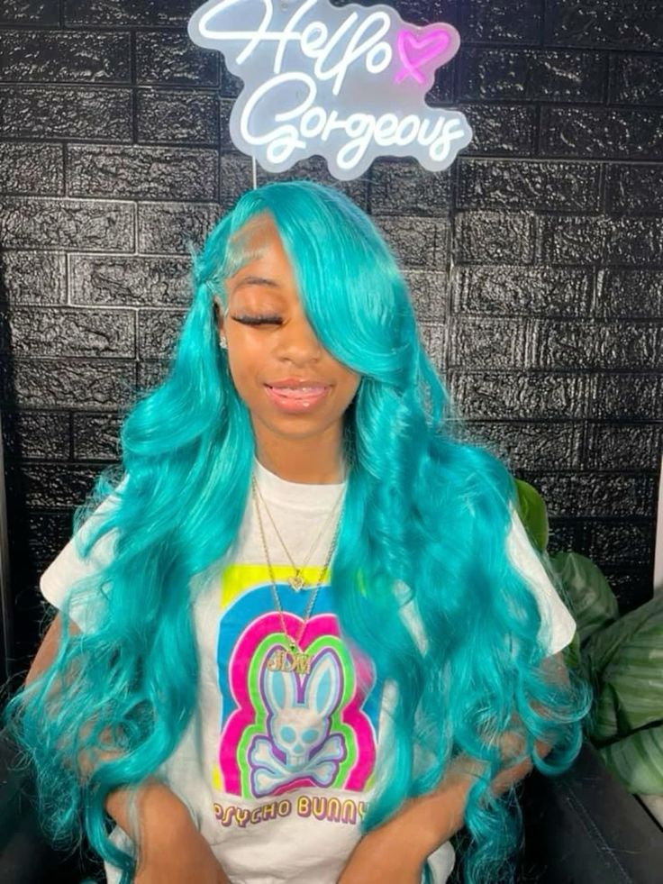 Side Part Curls, Cute Weave Hairstyles, Blue Lace Front Wig, Lacefront Wig, Glamour Hair, Frontal Wig Hairstyles, Creative Hair Color, Wig Install, Quick Weave Hairstyles