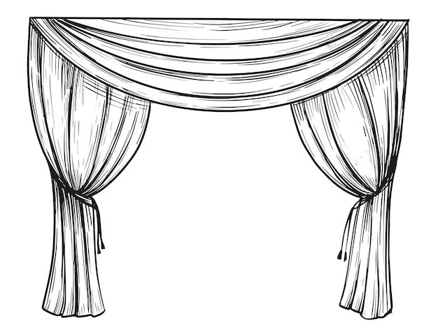 a drawing of a drape with curtains