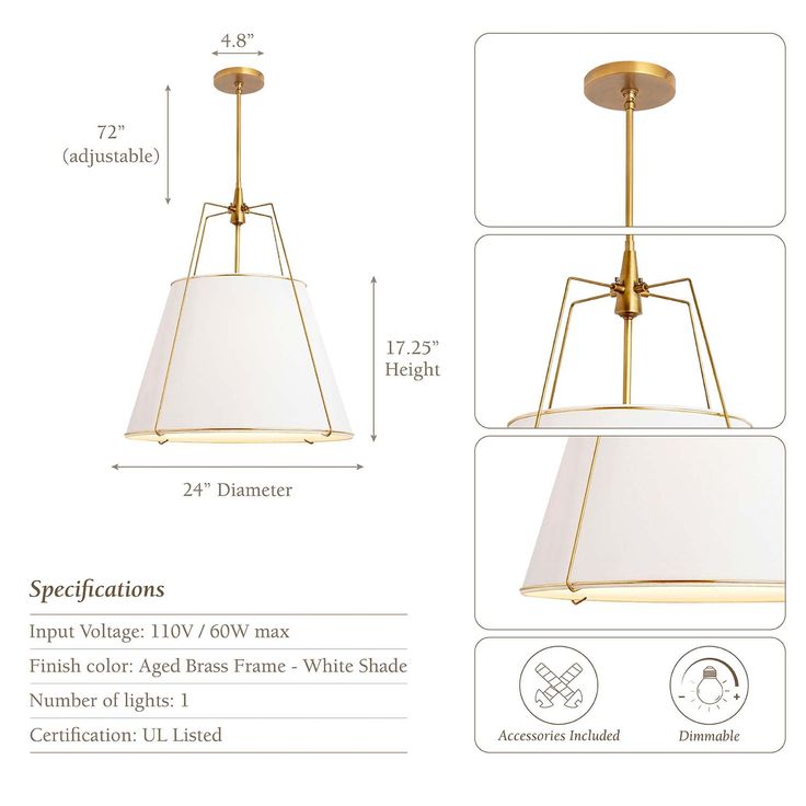 an image of a light fixture with measurements for the shade and width, as well as instructions