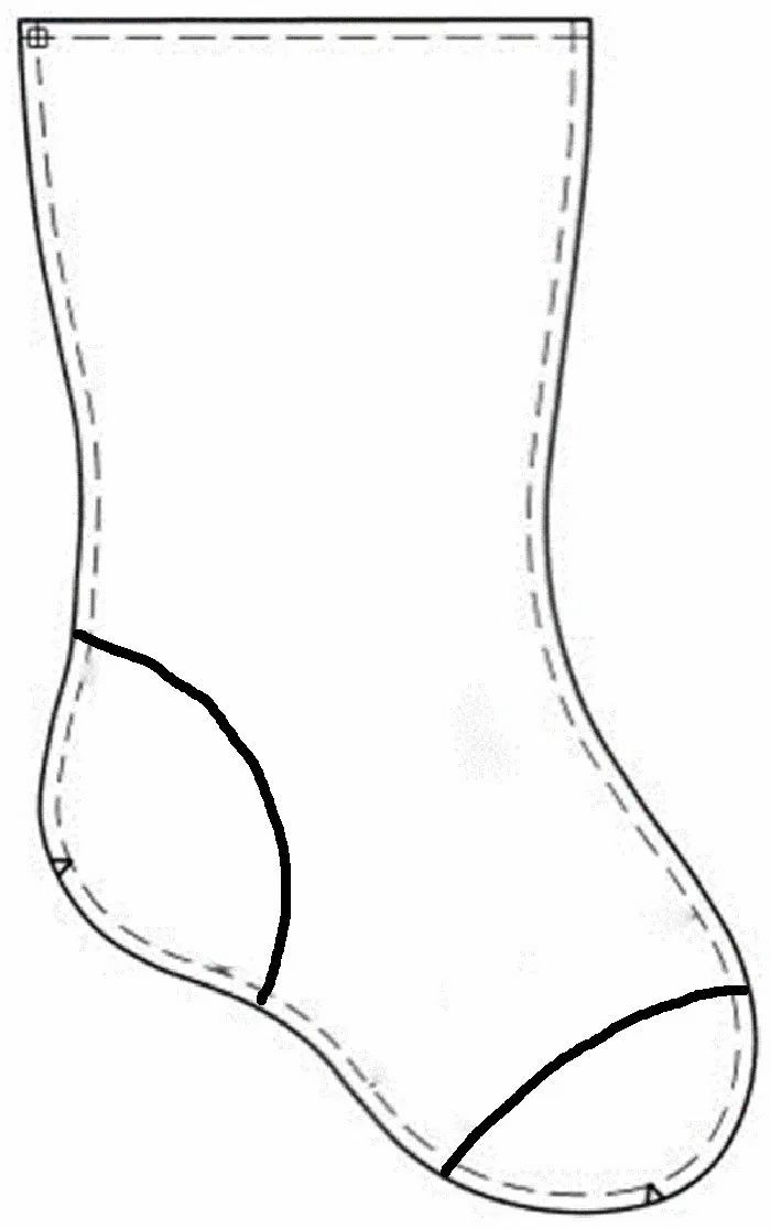 a drawing of a pair of socks with one side cut out and the other half drawn