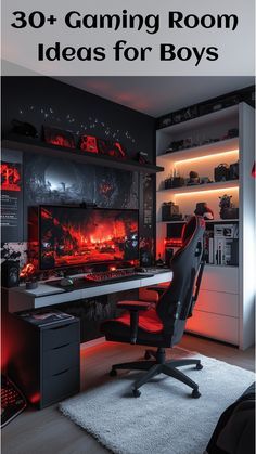 an image of a gaming room with the text 30 + gaming room ideas for boys