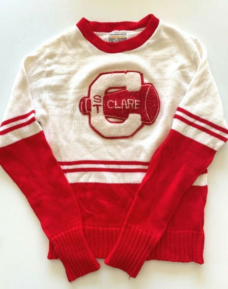 Cheer Sweater, St Clare, Varsity Sweater, Preppy Sweater, White Pullover, Sport Sweater, Vintage Preppy, Vintage Sportswear, Sports Hoodies