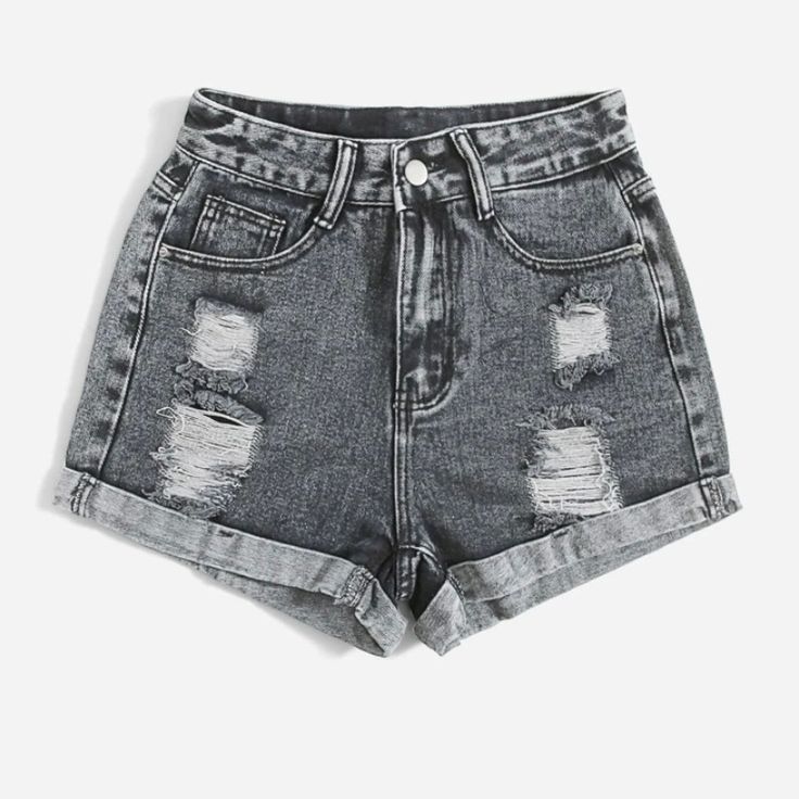 Shein Roll-Up Ripped Denim Shorts. Gray Wash. Size Xs/Us 2. Brand New And Never Worn. Really Nice Material. Shein Shorts, Ripped Jean Shorts, Ripped Denim Shorts, Black Jean Shorts, Ripped Shorts, Maternity Shorts, High Waisted Jean Shorts, Jeans For Short Women, Short Jeans