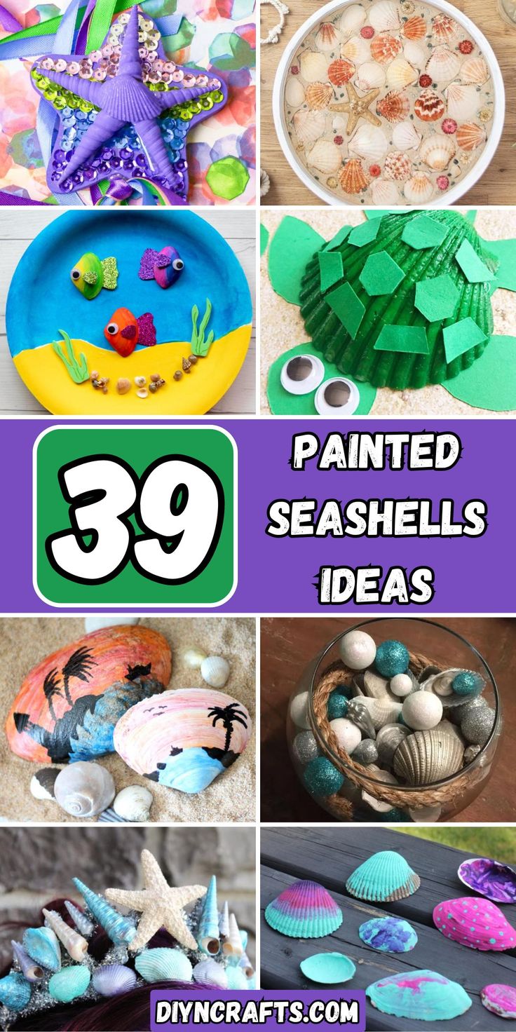 sea shells and seashells are featured in this collage with the words 39 painted seashells ideas