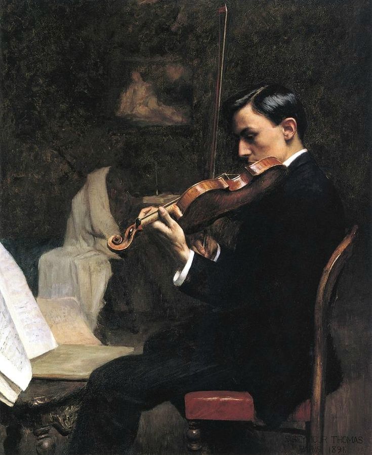 a painting of a man playing the violin