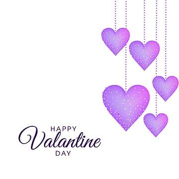 purple hearts hanging from strings with the words happy valentine's day