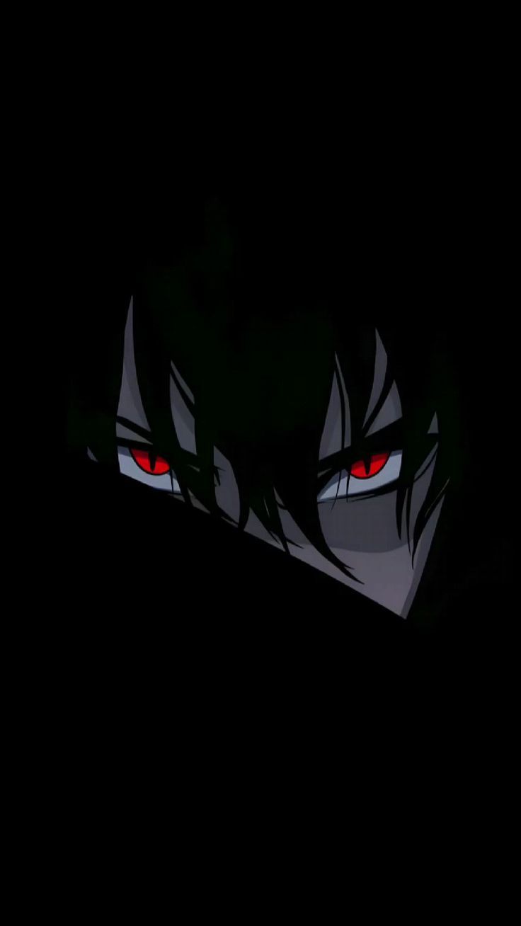 an anime character with red eyes in the dark