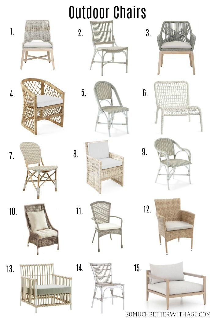 the different types of outdoor chairs for your patio or deck area with text overlay